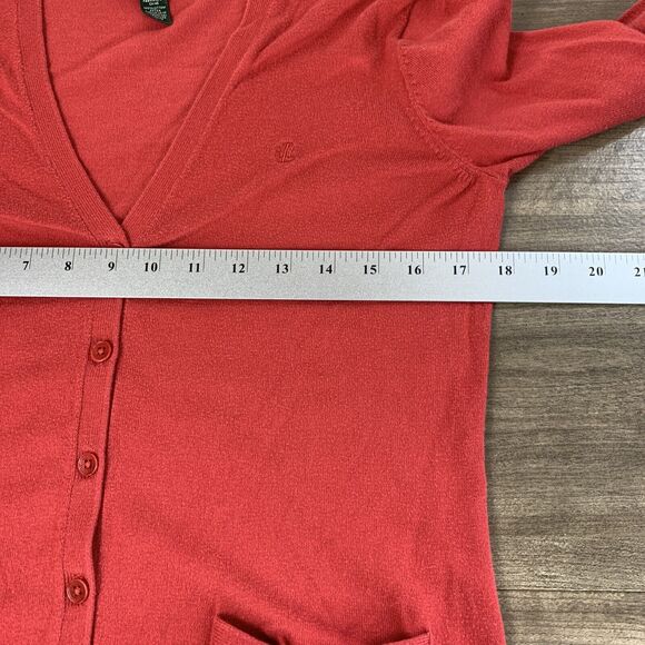 Lauren Ralph Lauren Womens Cardigan Sweater Sz Medium Red Cotton Pockets Button - Picture 3 of 9